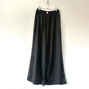 Auden Women's Black Satin Wide Leg Sleepwear Pajama Pants with Red Velvet Bow
